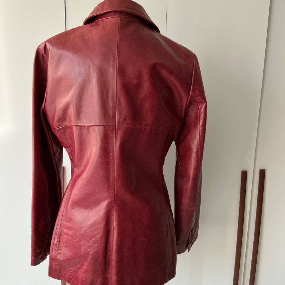 ANDREW MARC Vintage Y2K Oxblood Red Leather Blazer Jacket: L - Picture 4 of 8